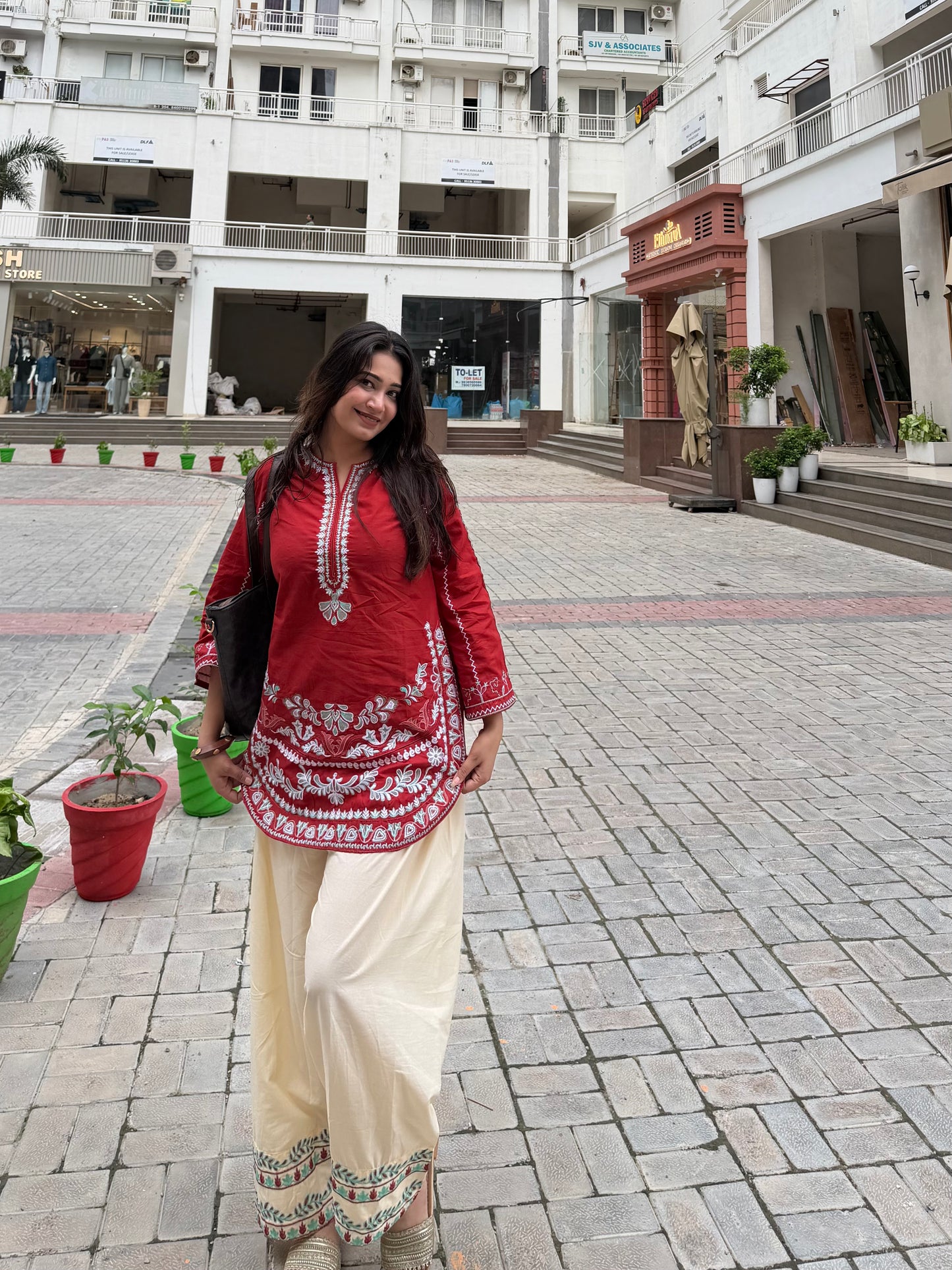 Ruhani Red Embroidered Farshi Set