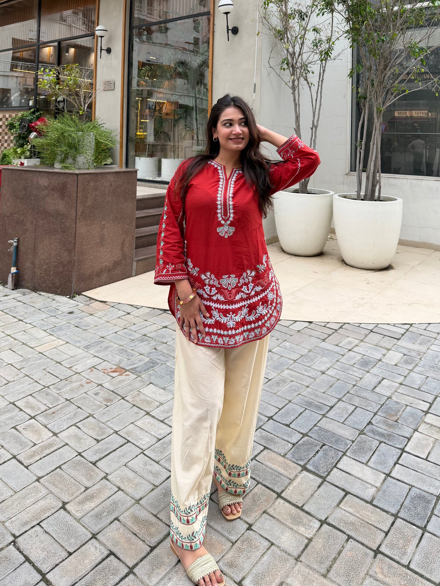 Ruhani Red Embroidered Farshi Set