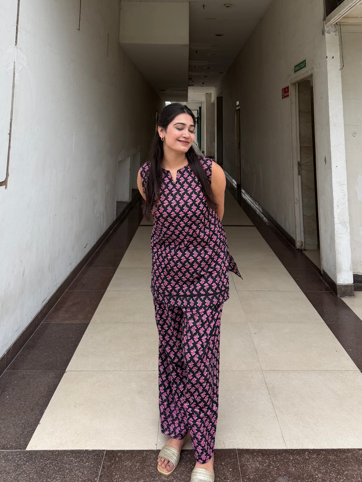 Gulabi Bloom Black & Pink Printed Cotton Co-Ord Set