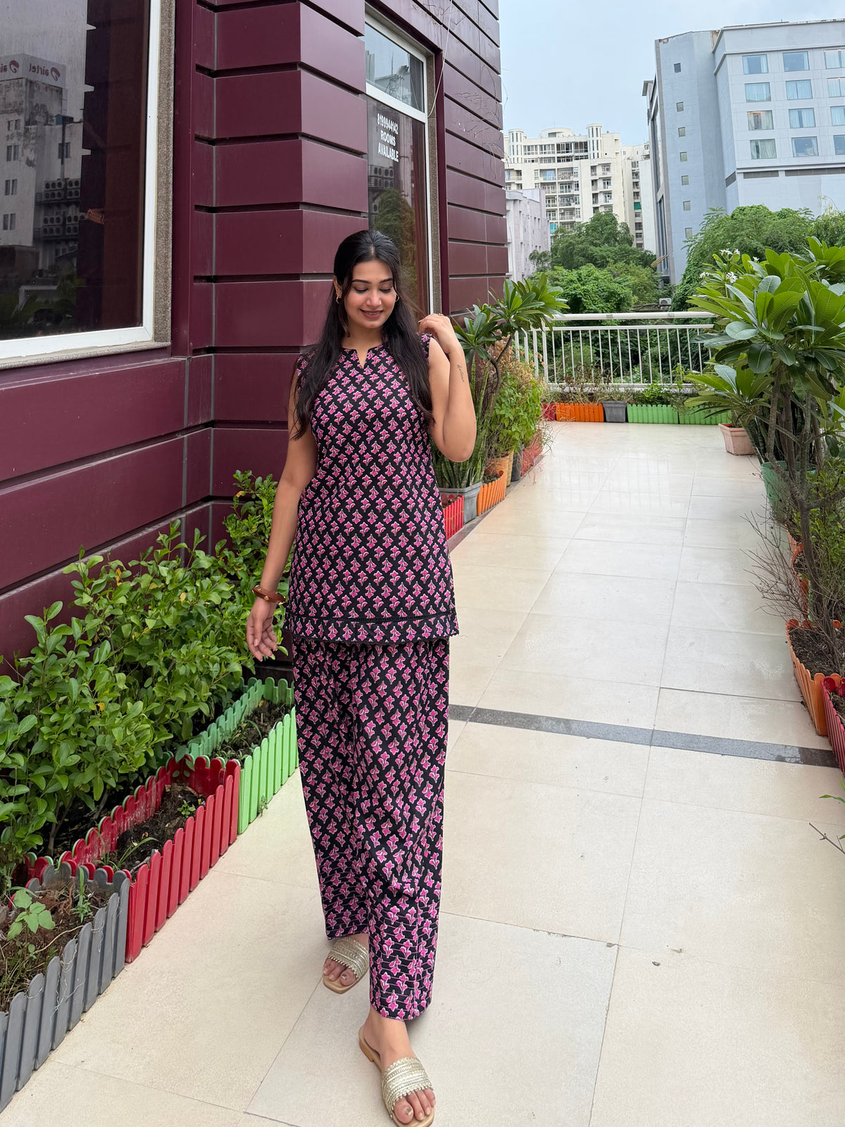Gulabi Bloom Black & Pink Printed Cotton Co-Ord Set
