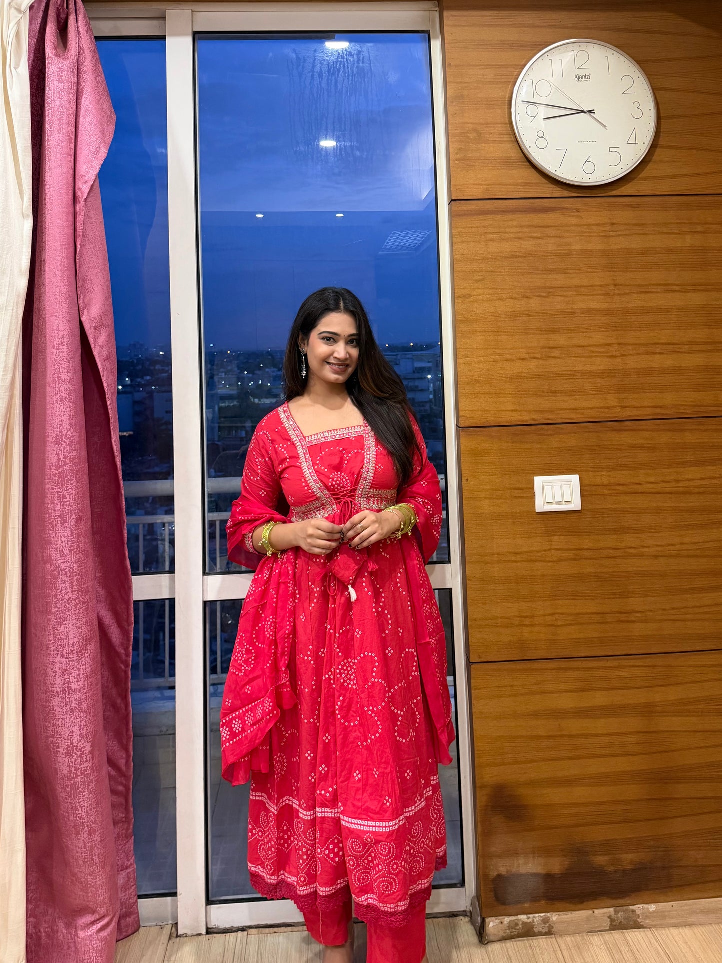Rani Bandhej Anarkali Suit Set