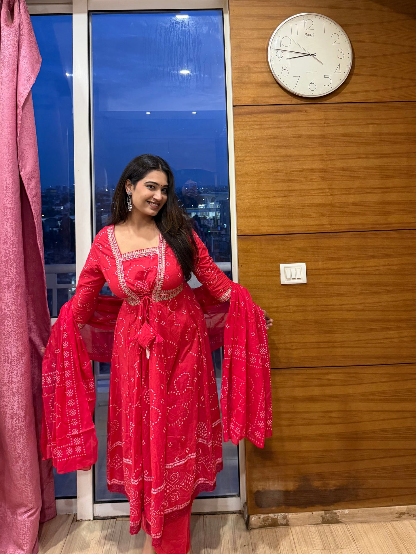 Rani Bandhej Anarkali Suit Set